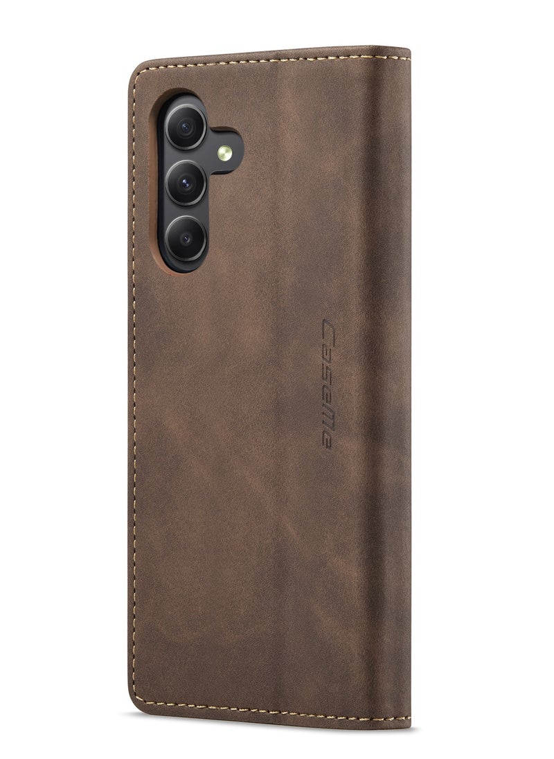 CaseMe - CaseMe Samsung Galaxy A15 Wallet Case Book Folding Flip Folio Case with Magnetic Kickstand Card Slots Protective Cover - Coffee - Image 1