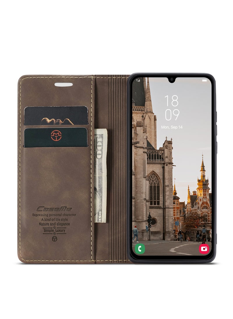 CaseMe - CaseMe Samsung Galaxy A15 Wallet Case Book Folding Flip Folio Case with Magnetic Kickstand Card Slots Protective Cover - Coffee - Image 1