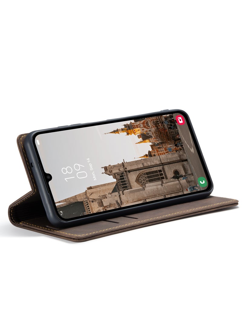 CaseMe - CaseMe Samsung Galaxy A15 Wallet Case Book Folding Flip Folio Case with Magnetic Kickstand Card Slots Protective Cover - Coffee - Image 1