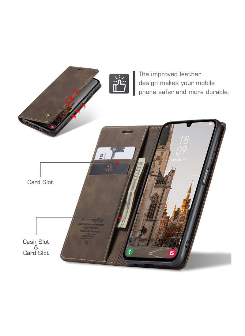 CaseMe - CaseMe Samsung Galaxy A15 Wallet Case Book Folding Flip Folio Case with Magnetic Kickstand Card Slots Protective Cover - Coffee - Image 1
