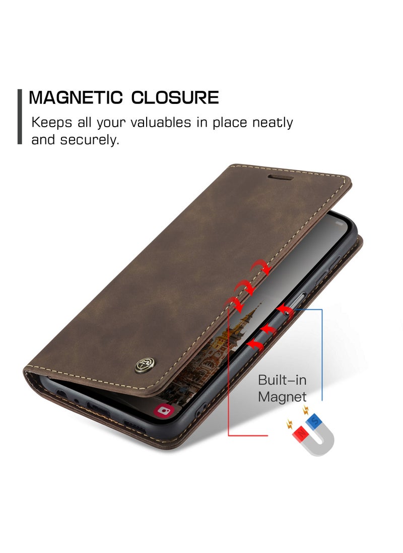 CaseMe - CaseMe Samsung Galaxy A15 Wallet Case Book Folding Flip Folio Case with Magnetic Kickstand Card Slots Protective Cover - Coffee - Image 1