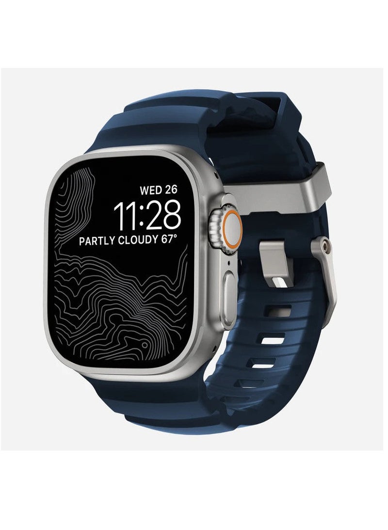 سوار روكي بوينت | لساعة أبل ألترا ١، ٢ والسلسلة (١٠، ٩، ٨، ٧، ٦، ٥، ٤، ٣، SE) ٤٤/٤٥/٤٦/٤٩ مم | حزام ساعة فائق المتانة - أزرق داكن - Image 1