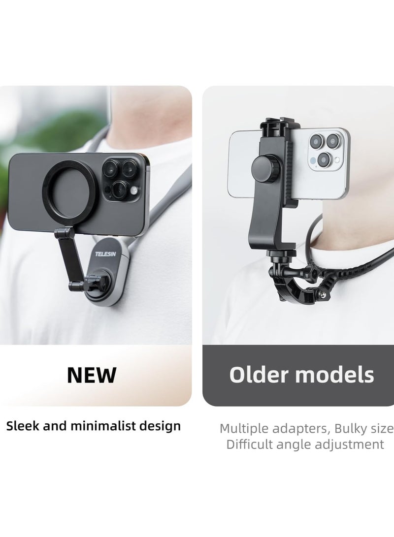 TELESIN Magnetic Neck Mount For Phones, Neck Cell Phone Holder POV Vlog Selfie Mount Hand Free Phone Neck Holder Chest Stand Strap Video Recording For iPhone 16 15 14 13 12 Seires, Android Phones With Magents - Grey - Image 4