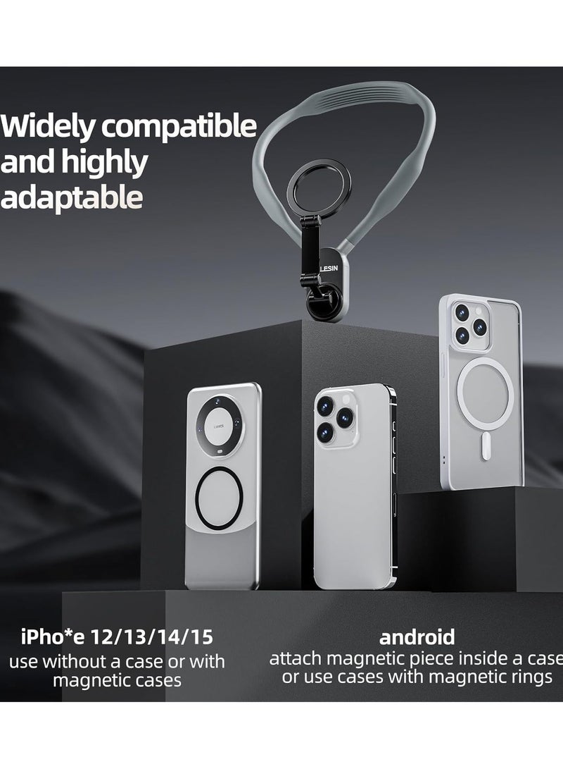 TELESIN Magnetic Neck Mount For Phones, Neck Cell Phone Holder POV Vlog Selfie Mount Hand Free Phone Neck Holder Chest Stand Strap Video Recording For iPhone 16 15 14 13 12 Seires, Android Phones With Magents - Grey - Image 2