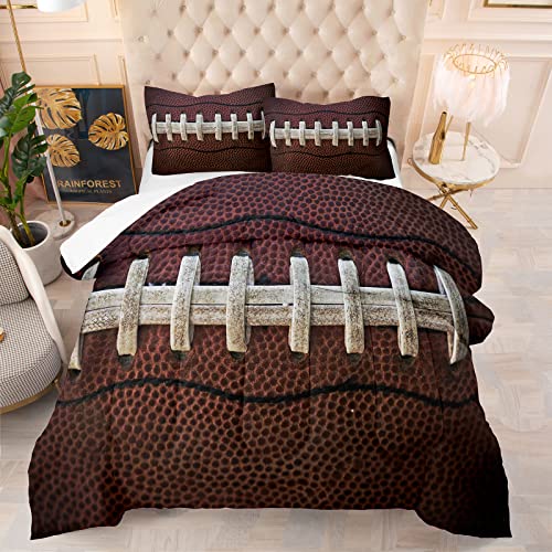 Tailor Shop Kids Football Comforter Set for Boys Teens Brown Rugby Sports Theme Bedding Set Queen Size with 1 Comforter 2 Pillow Shams