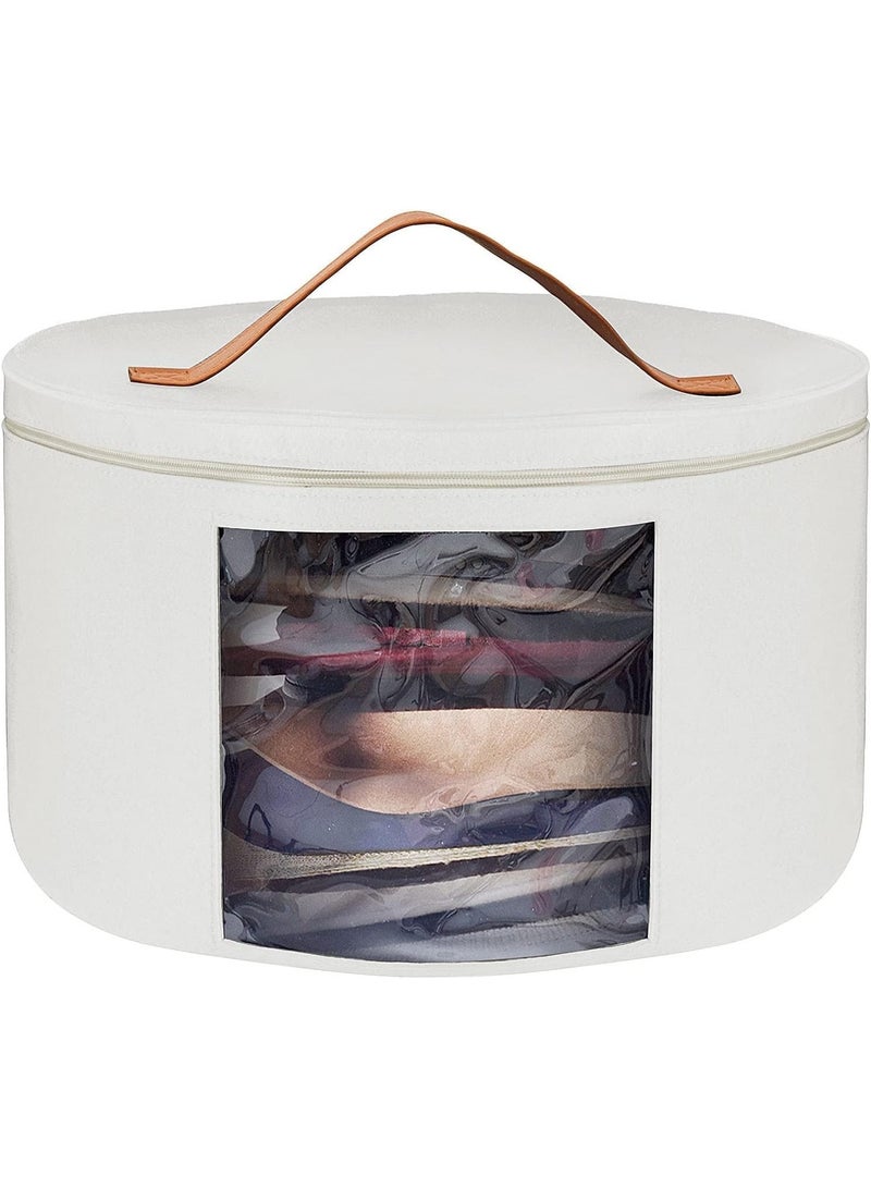 صندوق القبعات، صندوق تخزين القبعات، حقيبة تنظيم القبعات ذات الحواف المستديرة القابلة للتكديس للخزانة، صناديق قبعات السفر للنساء والرجال (أبيض) - Image 1