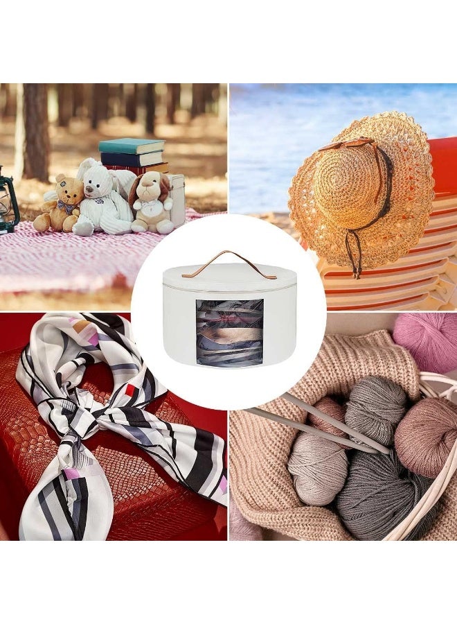 صندوق القبعات، صندوق تخزين القبعات، حقيبة تنظيم القبعات ذات الحواف المستديرة القابلة للتكديس للخزانة، صناديق قبعات السفر للنساء والرجال (أبيض) - Image 4