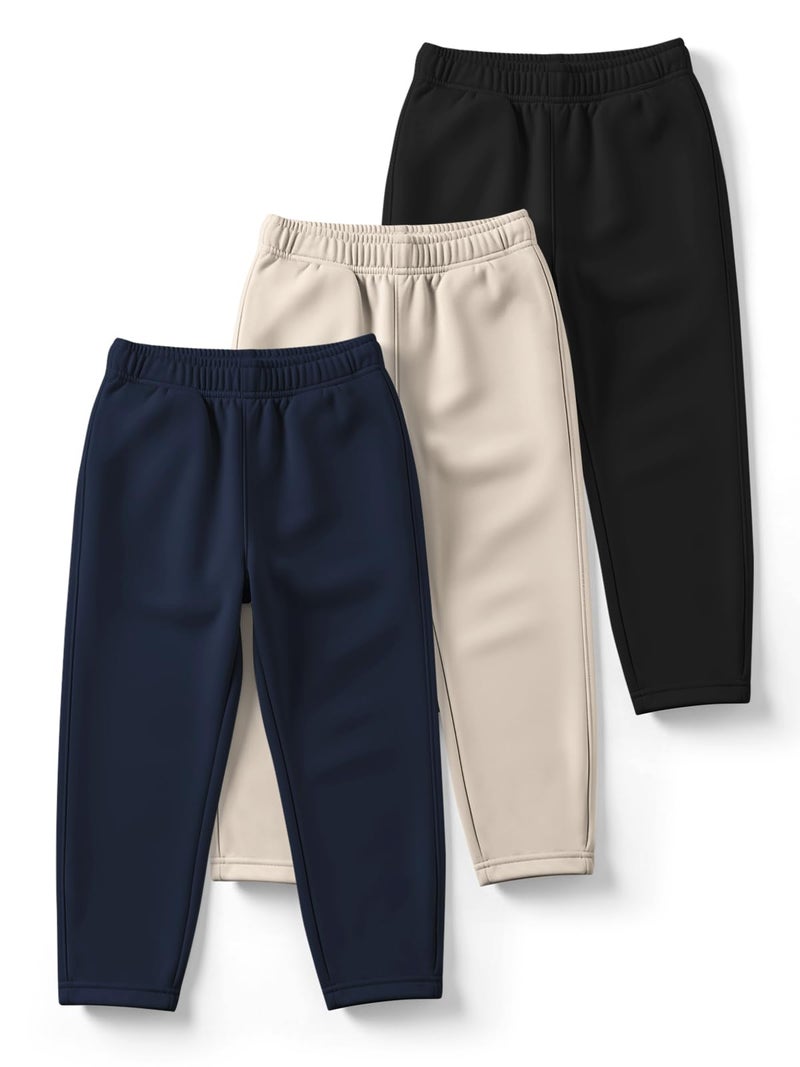 HELLCAT Trendy Solid Cotton Blend Regular Fit Track Pant for Boys - Pack of 3 Navy Blue/Beige/Black 5-6 Years - Image 2