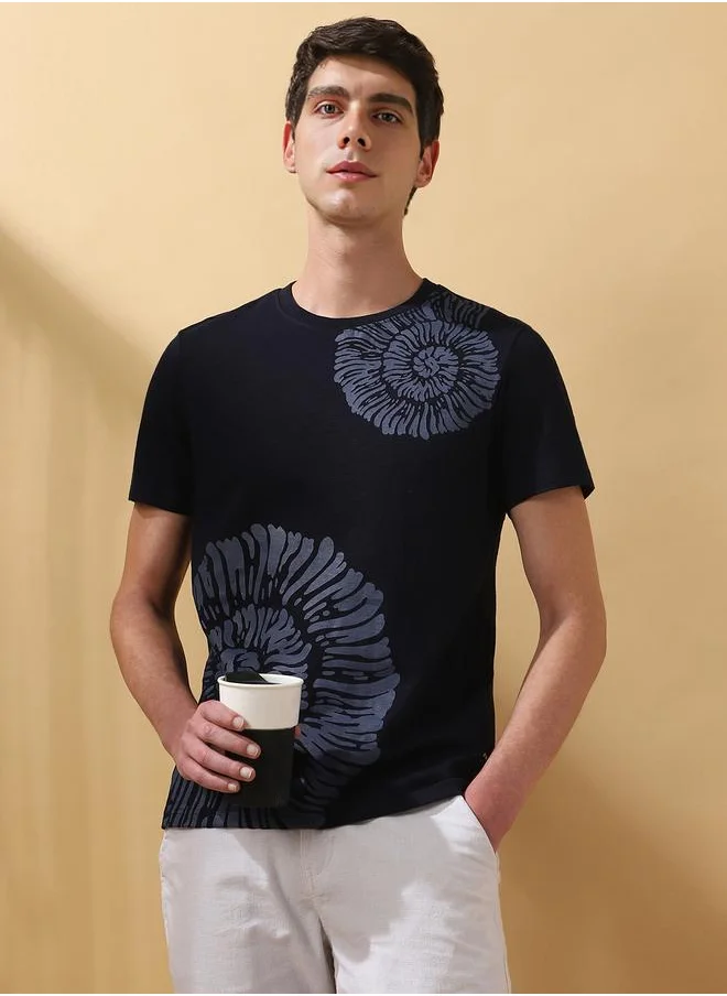 دينيس لينغو Men's Navy 100% Cotton Printed Regular Fit T-Shirt