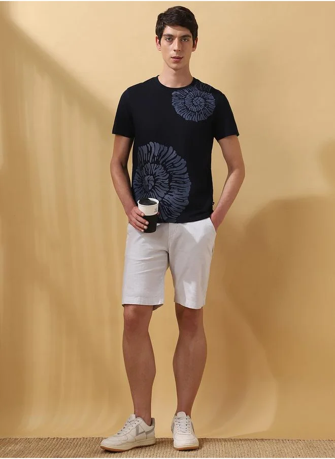 دينيس لينغو Men's Navy 100% Cotton Printed Regular Fit T-Shirt