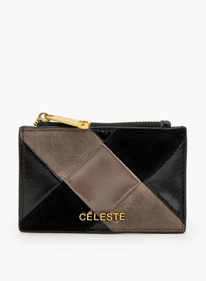 Suede Card Holder With Zip Pocket
