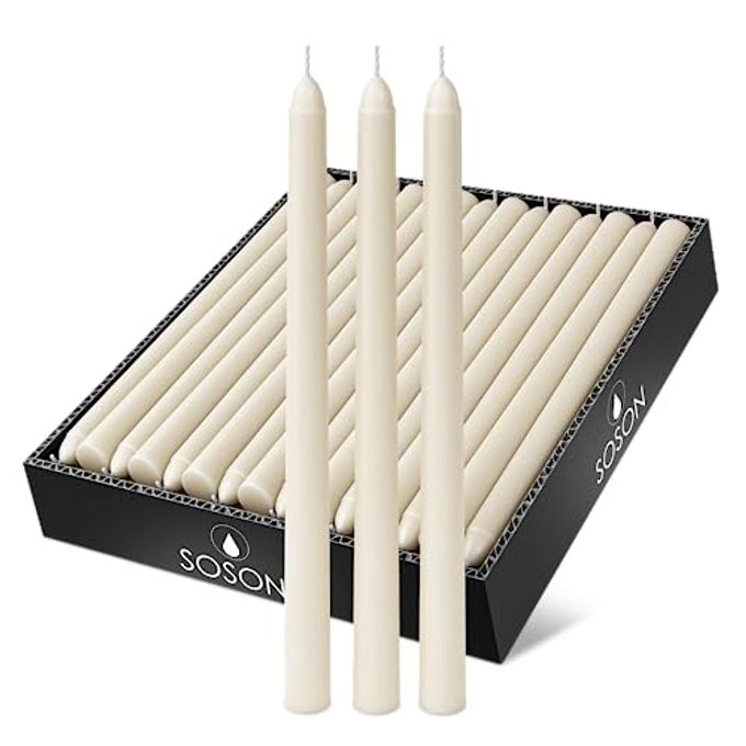 IVORY TAPER CANDLESTICKS SET OF 30 TALL CANDLES DRIPLESS BULK