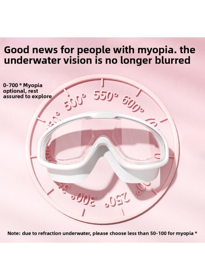 Swimming Goggles Waterproof Anti-Fog High Definition Myopia Depart Male And Female Professional Big Frame Swimming Glasses Goggles Swimming Cap Suit-Color:Children's Model - Blue And Yellow + Starry Sky Swimming Cap - Flat Light