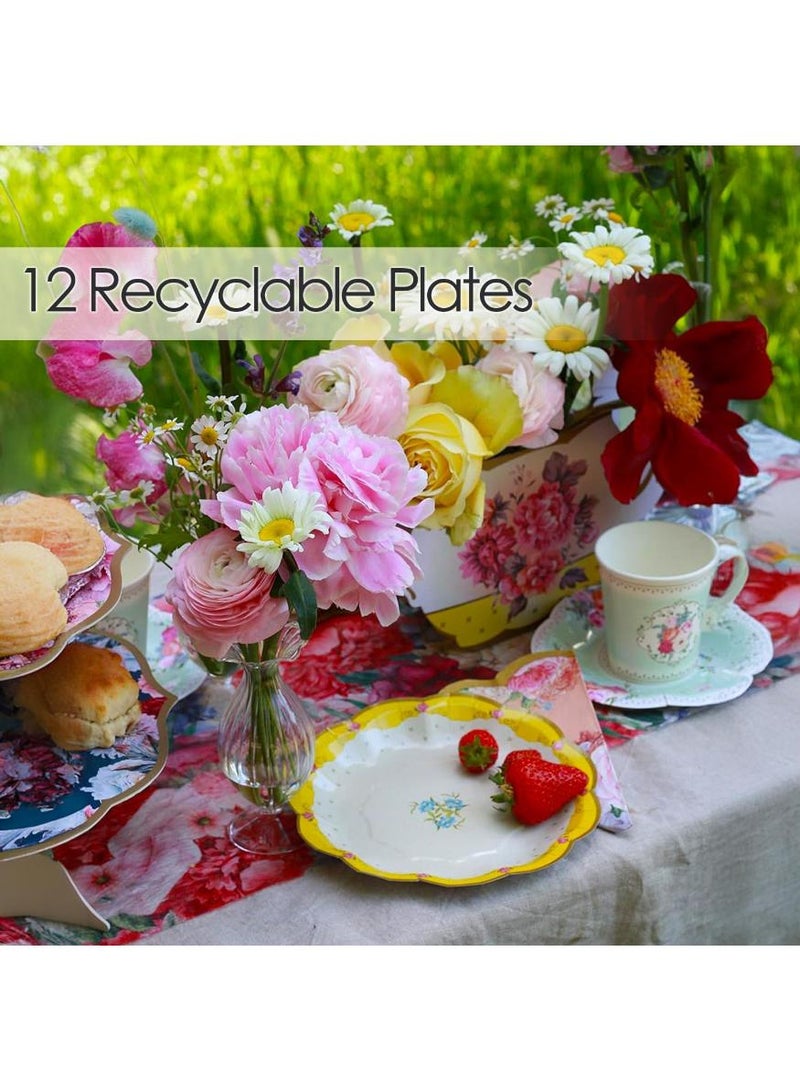 حياة كومفورت "24 قطعة أطباق ورقية سميكة، أطباق ورقية مزخرفة بطراز قديم للحفلات، أعياد الميلاد، حفلات الحديقة، الشاي بعد الظهر، حفلات المواليد، حفلات الزفاف والمزيد (وردي، أزرق، أصفر)" - Image 4