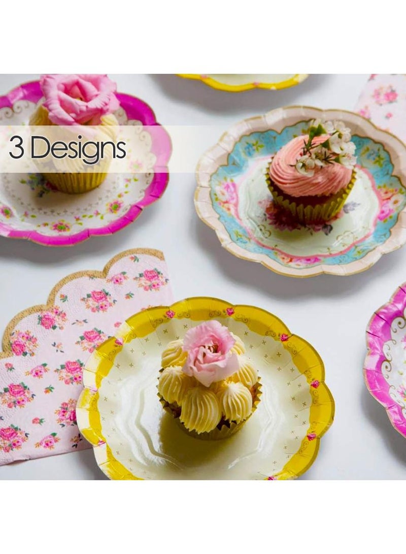 حياة كومفورت "24 قطعة أطباق ورقية سميكة، أطباق ورقية مزخرفة بطراز قديم للحفلات، أعياد الميلاد، حفلات الحديقة، الشاي بعد الظهر، حفلات المواليد، حفلات الزفاف والمزيد (وردي، أزرق، أصفر)" - Image 3