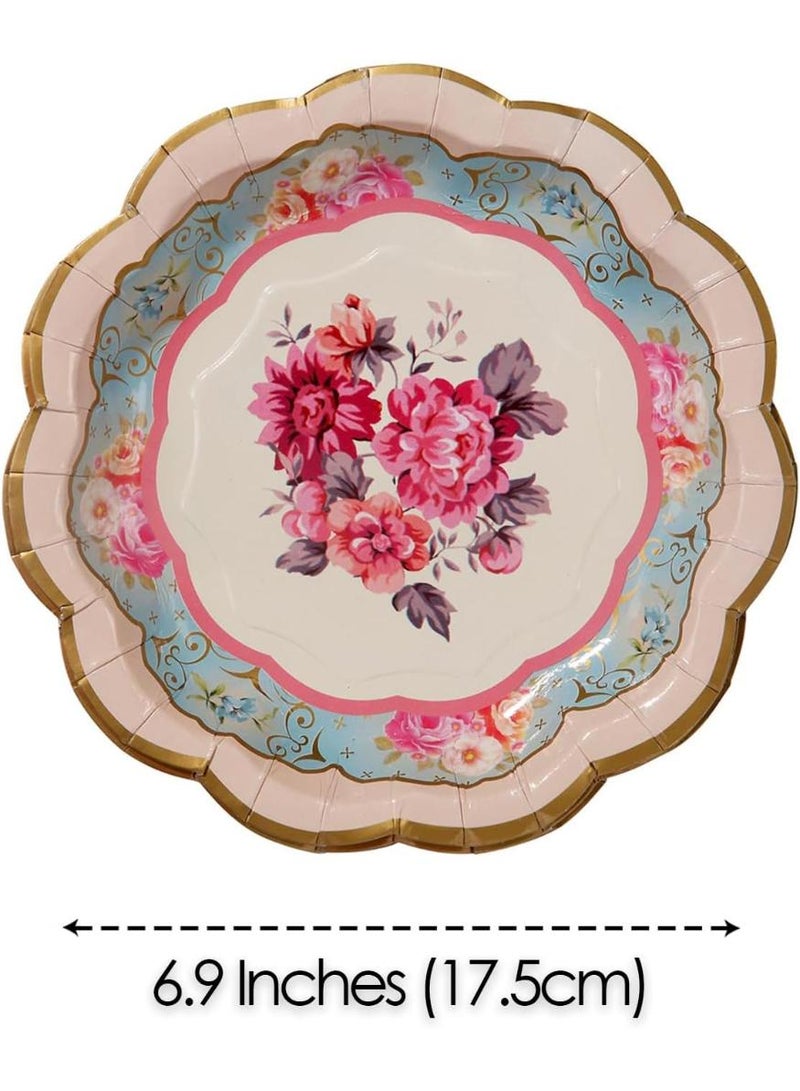 حياة كومفورت "24 قطعة أطباق ورقية سميكة، أطباق ورقية مزخرفة بطراز قديم للحفلات، أعياد الميلاد، حفلات الحديقة، الشاي بعد الظهر، حفلات المواليد، حفلات الزفاف والمزيد (وردي، أزرق، أصفر)" - Image 2