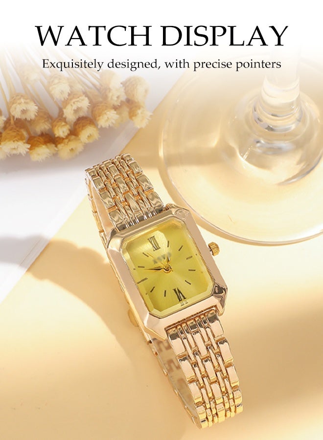 DUNISO 3 Pieces Women Gold Watch Bracelets Set, Stainless Steel Gold Plated Square Wristwatch with Diamond Bangle Bracelet, Watch Jewelry Set for Women - Image 3