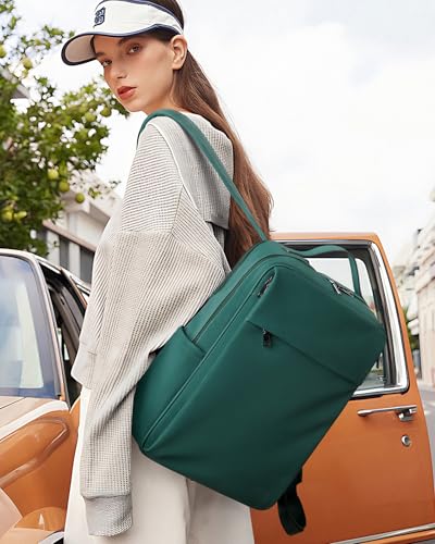 MASINTOR 156 inch PU Leather Laptop Backpack Purse for Women Large College Casual Backpack Travel Bag Retro Green - Image 3
