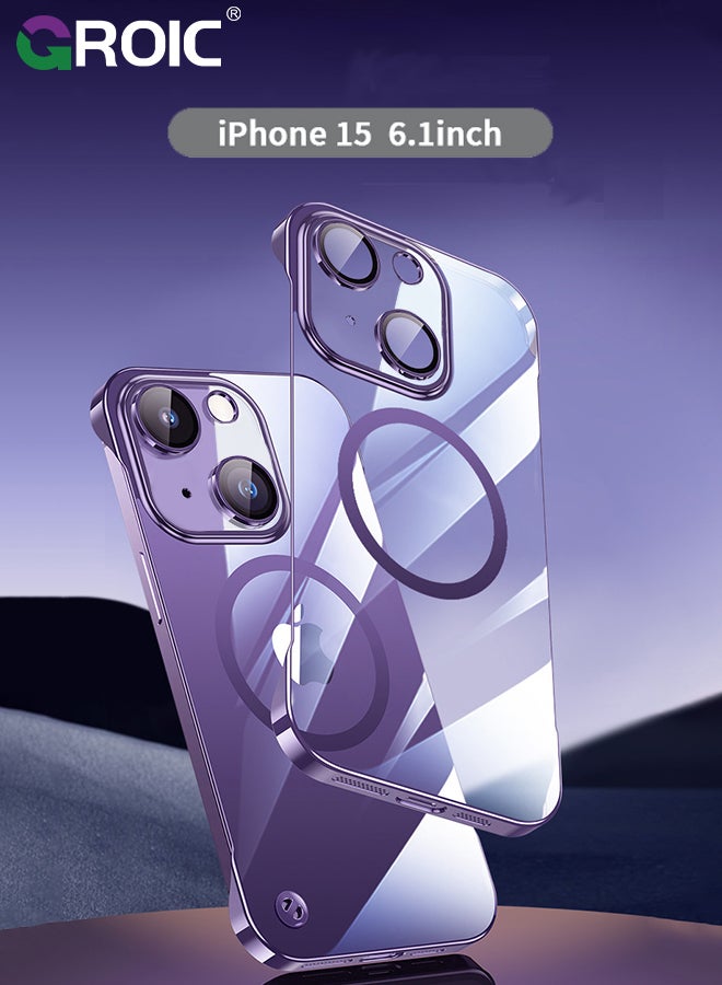 GROIC Compatible with iPhone 15 Case,  iPhone 15 6.1'' Phone Shell with MagSafe, Clear Magnetic Plated Slim Thin Shockproof Electroplated Bumper Protective Cover with Screen Protection Film - Image 1