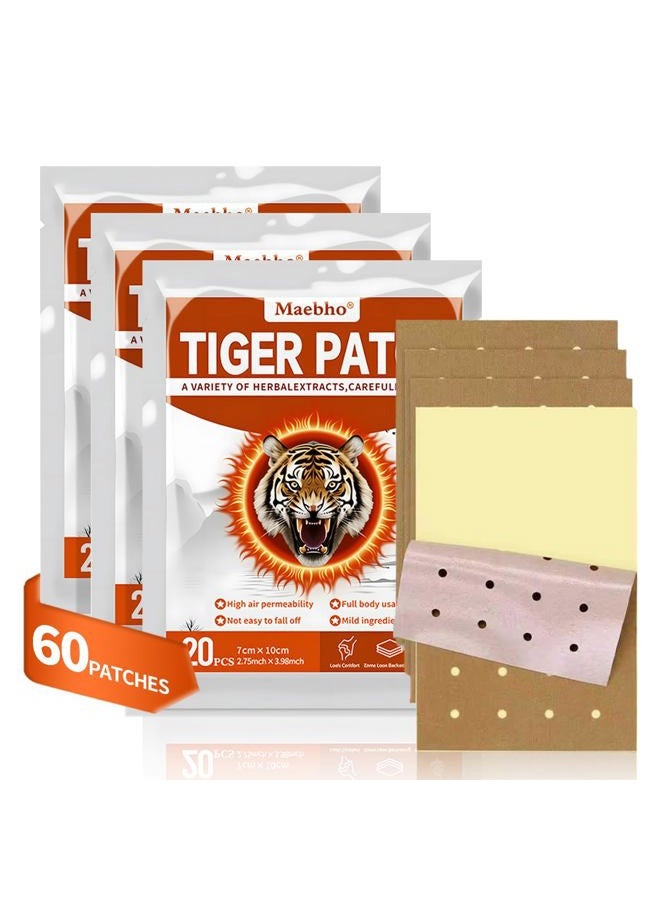 Maebho 60PCS Tiger Patches,Chinese Tiger Back Patch, Ultra Strength Capsicum Heat Patches for Muscle Joint Shoulder Neck Knee Back (3 Packs 20 Each) - Image 1