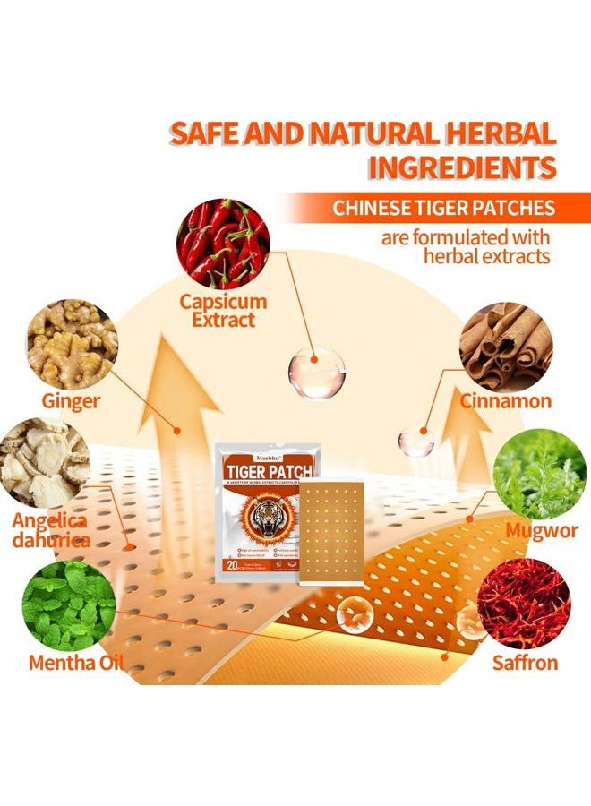 Maebho 60PCS Tiger Patches,Chinese Tiger Back Patch, Ultra Strength Capsicum Heat Patches for Muscle Joint Shoulder Neck Knee Back (3 Packs 20 Each) - Image 2