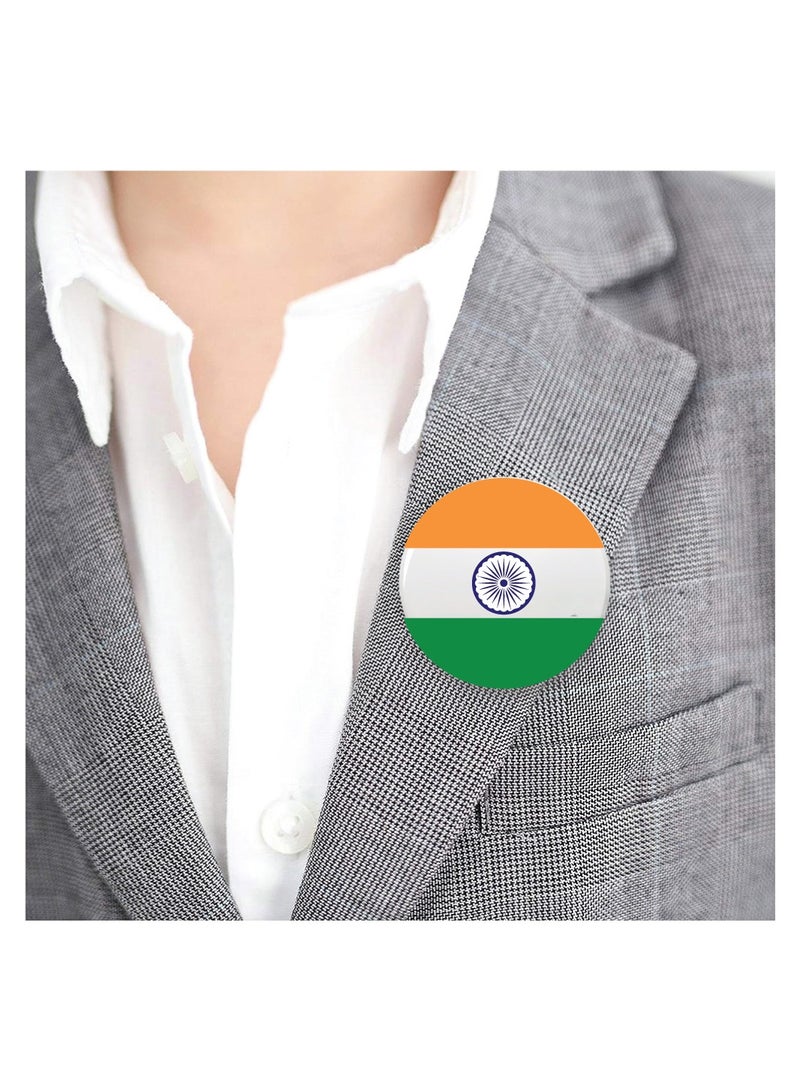 India Republic Day - Indian Round Pin-back Button Brooch Lapel Pin - India Flag Badges - Perfect for Jackets - Bags - Gifts for Independence Day
