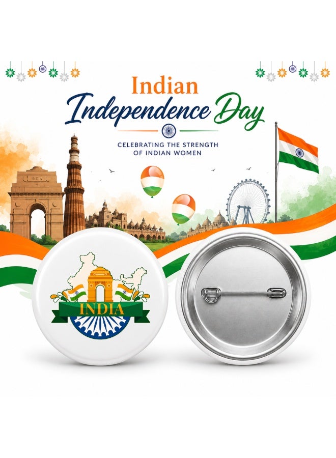 India Republic Day - Indian Round Pin-back Button Brooch Lapel Pin - India Flag Badges - Perfect for Jackets - Bags - Gifts for Independence Day - Image 2