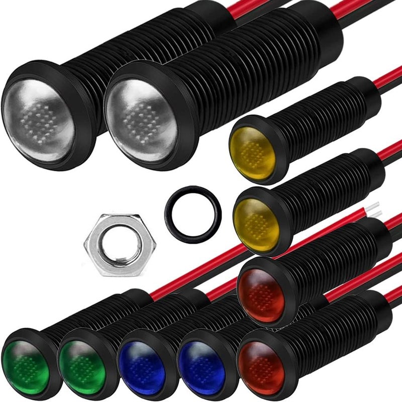 Gebildet 10pcs LED Plastic Indicator Pilot Light AC/DC 12-24V Mounting Hole Size 6mm(Red/Orange/Blue/Green/White) - Image 1