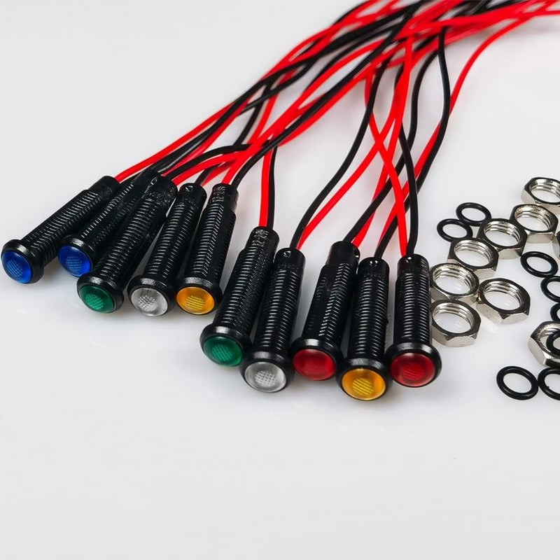 Gebildet 10pcs LED Plastic Indicator Pilot Light AC/DC 12-24V Mounting Hole Size 6mm(Red/Orange/Blue/Green/White) - Image 2