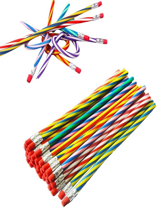 Hamiggaa 35 PCS Colorful Flexible Soft Bendable Pencil with Eraser, Magic Striped Pencil for Children and Students, Valentine's Day, Classroom Gifts, Back to School Supplies - Image 1