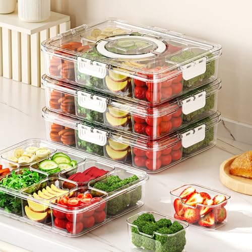 EBIEFLY Snackle Box without Ice Pack,Container with Handle,8 Compartment Divided Bento Boxs,Picnic Essentials Storage Container with Lid & Handle+A 11.4" Length Pasta Box for Outdoor Party,Travel,Refrigerator - Image 2