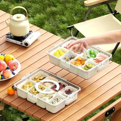 EBIEFLY Snackle Box without Ice Pack,Container with Handle,8 Compartment Divided Bento Boxs,Picnic Essentials Storage Container with Lid & Handle+A 11.4" Length Pasta Box for Outdoor Party,Travel,Refrigerator - Image 4