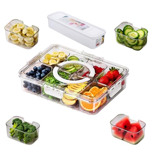 EBIEFLY Snackle Box without Ice Pack,Container with Handle,8 Compartment Divided Bento Boxs,Picnic Essentials Storage Container with Lid & Handle+A 11.4" Length Pasta Box for Outdoor Party,Travel,Refrigerator - Image 1