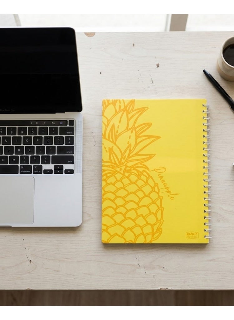 TOOLY Premium A4 Vibrant Pineapple Theme Spiral Notebook, Tropical Botanical Line Art Sketch Cover, Bright Yellow 100 Sheets - Image 3