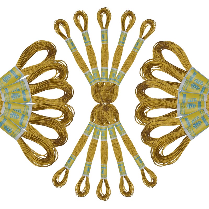 ThreadNanny New 24 Metallic Deep Antique Gold Skeins of 100 Cotton Metallic Thread for Hand Embroidery