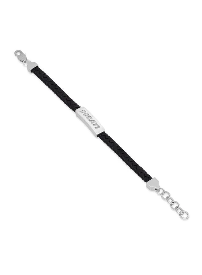 Ducati 190 Tensione Silver Stainless Steel Black Braided Leather Bracelet for Men 190mm for Men | Best Price UAE