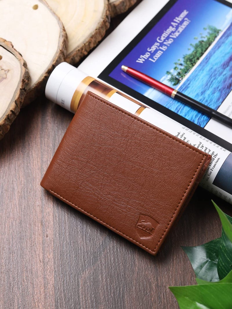 SAMTROH Tan Container Design PU Leather Wallet for Men | 3 Card Slots | 2 Currency & Secret Comartment | 2 Id Card Slots & 1 Coin Pocket - Image 2