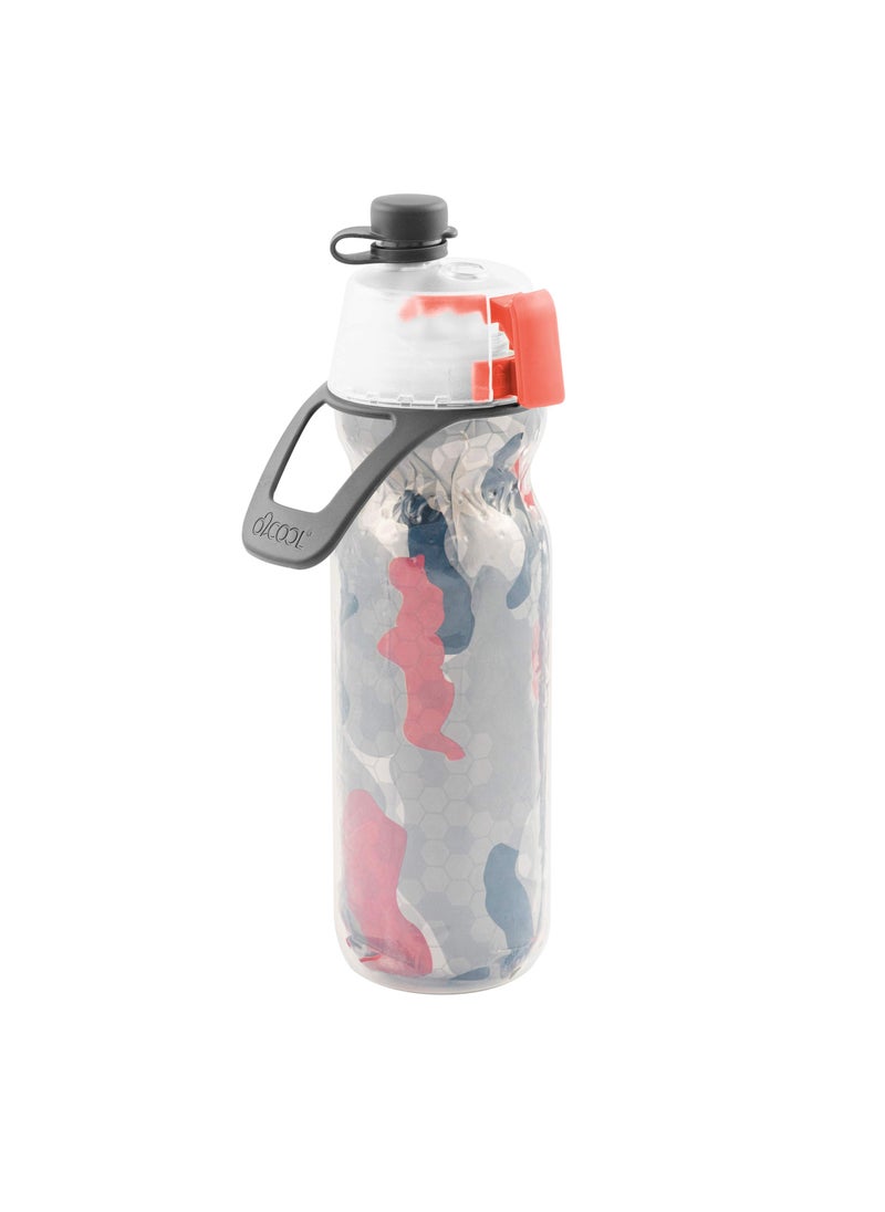 O2COOL O2COOL Mist N Sip 20 oz Water Bottle  Red Camo BPAFree LDPE Plastic No Leak Pull Top Spout Easy Grip Perfect for Sports and Travel  - Image 1