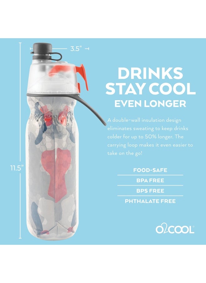 O2COOL O2COOL Mist N Sip 20 oz Water Bottle  Red Camo BPAFree LDPE Plastic No Leak Pull Top Spout Easy Grip Perfect for Sports and Travel  - Image 2