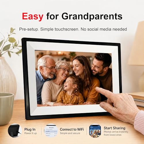 PiPivision Frameo 10.1" WiFi Digital Picture Frame, Instantly Share Photos & Videos from Phone, Easy Setup for Seniors, 32GB Storage, HD IPS Touch Screen, Stay Connected, Gift for Grandparents & Parents - Image 4