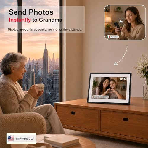 PiPivision Frameo 10.1" WiFi Digital Picture Frame, Instantly Share Photos & Videos from Phone, Easy Setup for Seniors, 32GB Storage, HD IPS Touch Screen, Stay Connected, Gift for Grandparents & Parents - Image 2