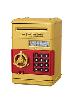 Electronic Password Protected Atm Piggy Bank Durable Sturdy Unique Detailed Design Gold (13 x 13 x 19 cm)
