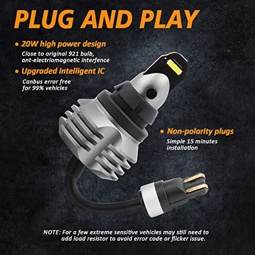 Bestview أفضل عرض مصباح LED محدث 912 921 T15 للإضاءة الخلفية، 6000 لومن ساطع W16W لمصابيح الإضاءة الخلفية، خالية من أخطاء CANBUS للسيارات والشاحنات، ساطع عالي 6000K أبيض (عبوة من 2) - Image 3