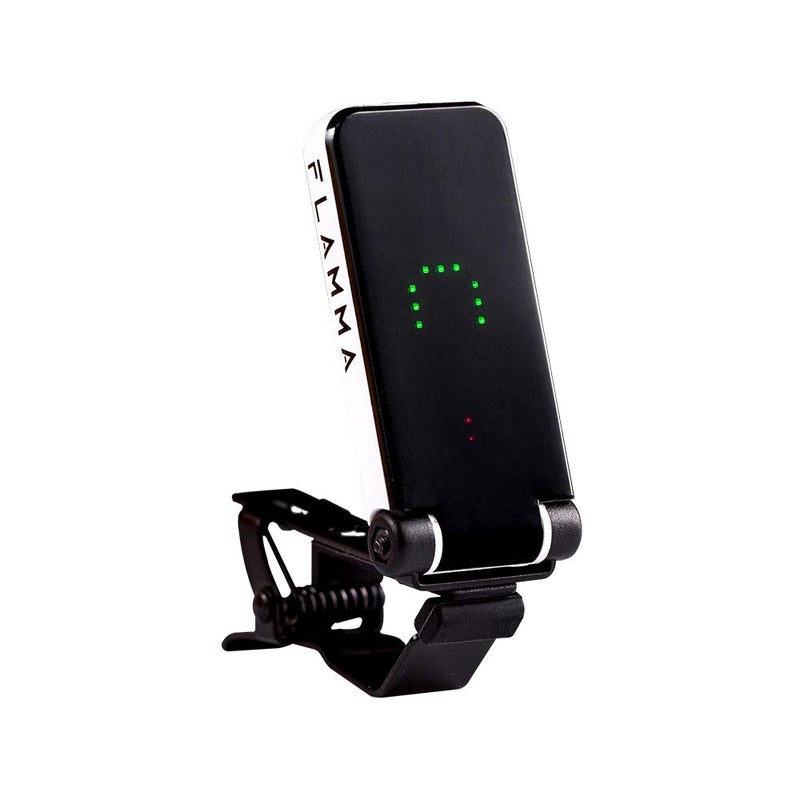 FLAMMA Guitar Tuner Clip On Tuner for Electric Guitar Bass Tuner Ukulele Tuner Power Saving Mode LED Display Metal Clip (White) - Image 1
