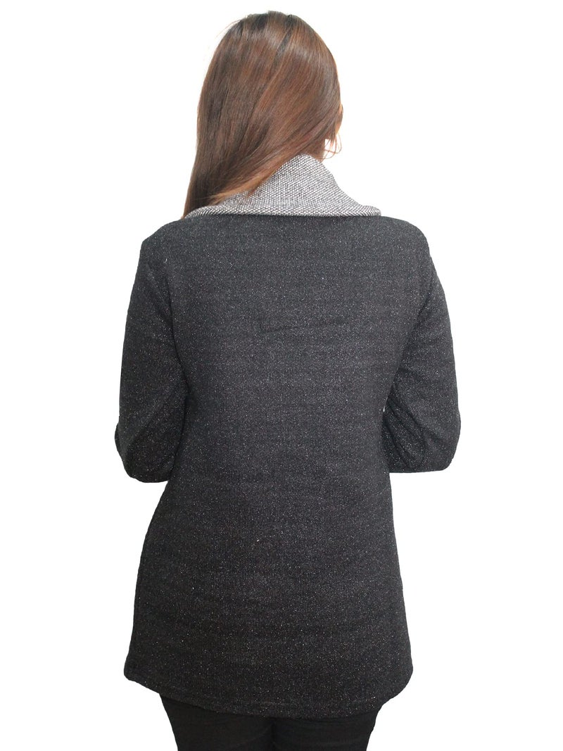 Matelco Womens Wool Standard Length Collared Coat Cardigan (IN, Alpha, L, Black) - Image 2