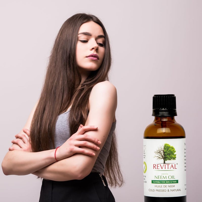 Revital Essential Neem Oil Natural Skin and Hair Solution Cold Pressed 100 Natural and DermatologistTested Reducing Infections Dandruff and Hair Fall 50ML - Image 3