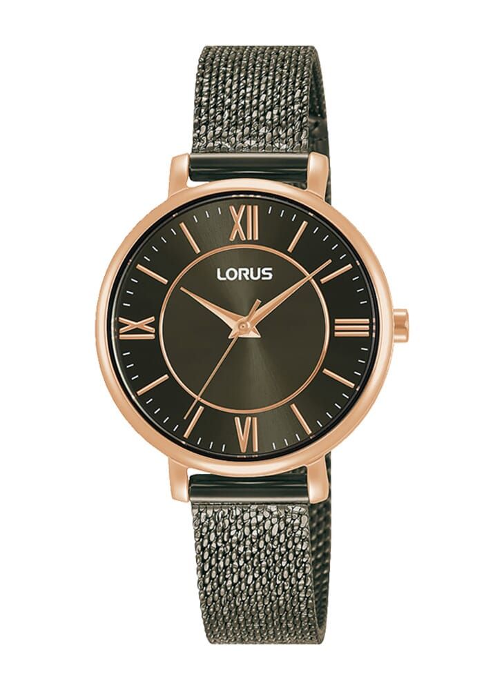 LORUS ساعة لوروس للنساء بعقارب رمادية داكنة مع قرص شمسي من الكوارتز ستانلس ستيل RG214TX9 - Image 1