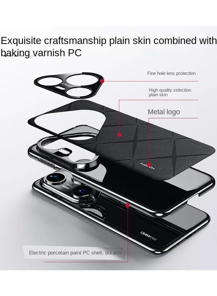 general Case Compatible with Huawei Pura 80 Pro/80 Pro Plus, Slim Shockproof Metal Lens Protective Quilted Pattern Leather Cover - Image 5