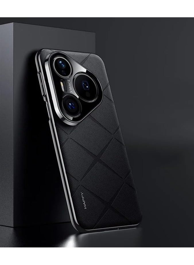 general Case Compatible with Huawei Pura 80 Pro/80 Pro Plus, Slim Shockproof Metal Lens Protective Quilted Pattern Leather Cover - Image 1