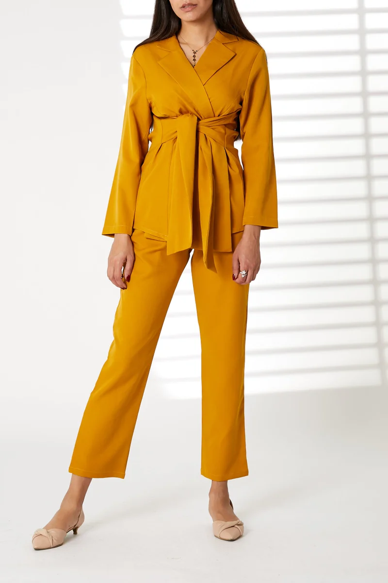 Moistreet Tie Detailed Blazer And Pants Set